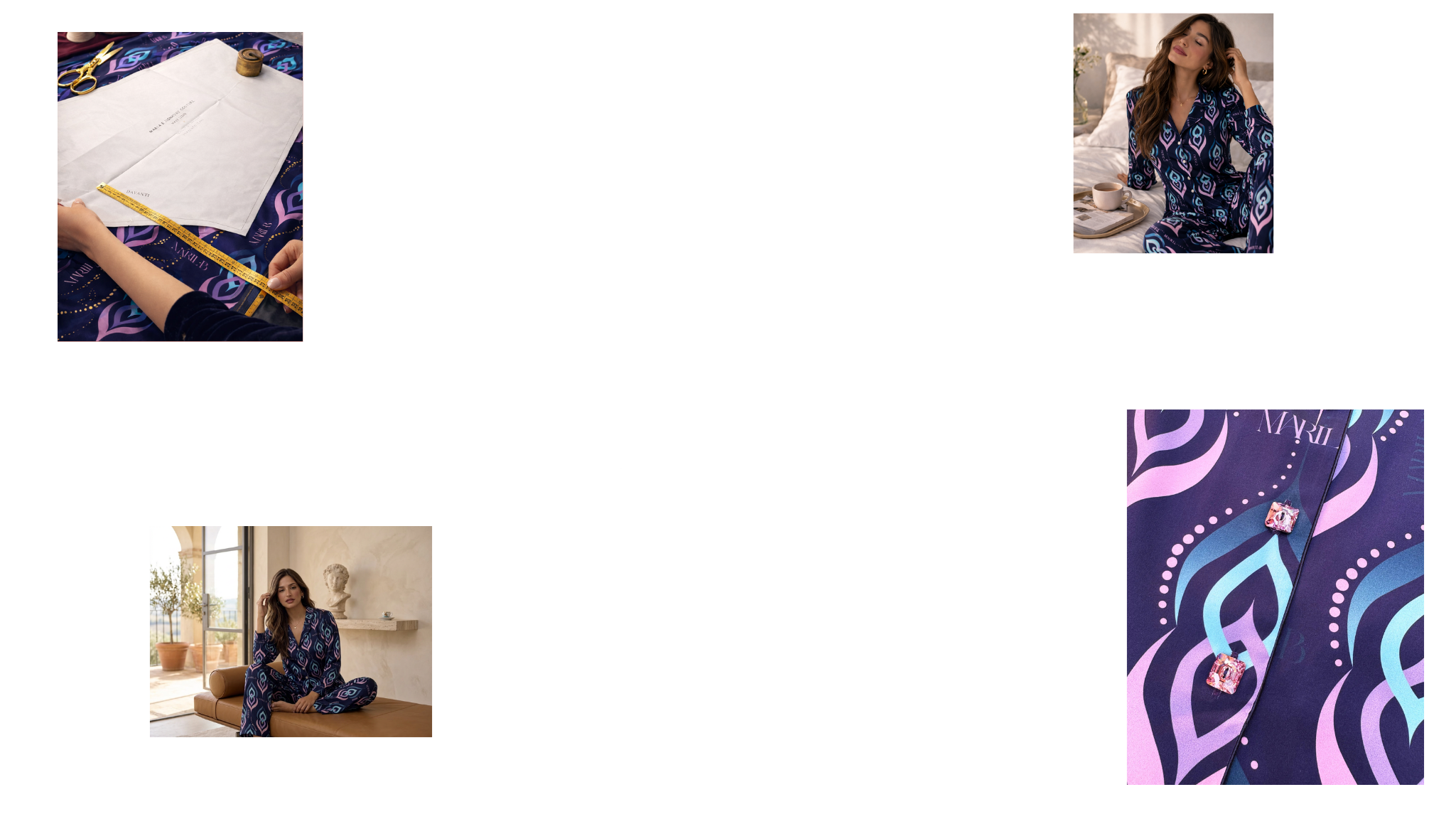 Collage of a woman in a patterned outfit with text 'Una nuova idea di Eleganza Quotidiana' on a white background.